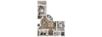 a stylized floor plan with a bedroom and living room