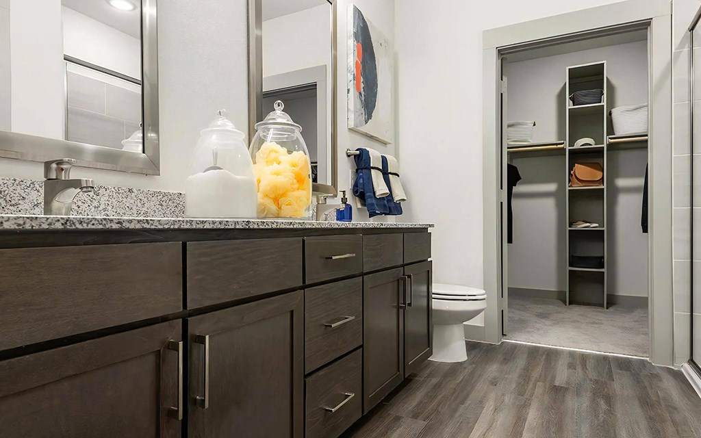Spacious Bathroom Featuring Two Separate Mirrors Above Vanities