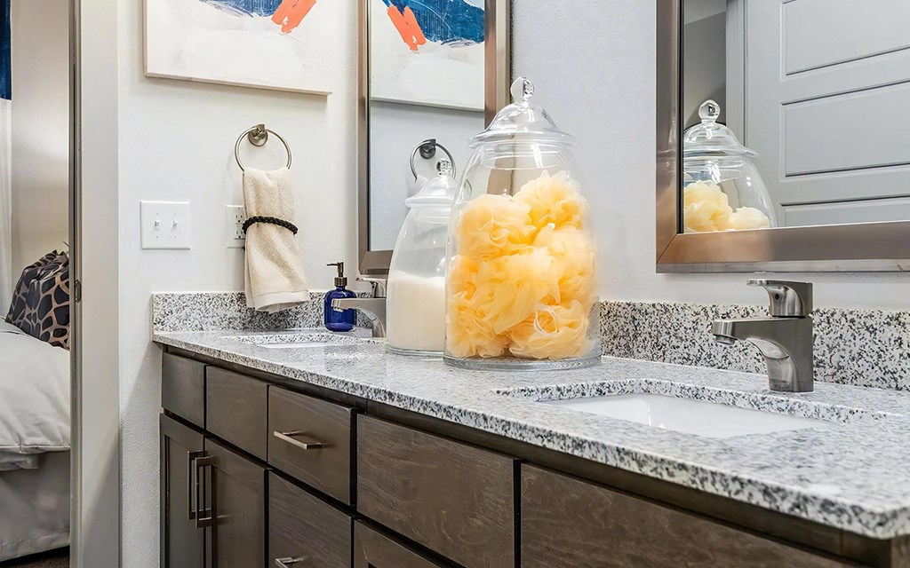 Elegant Granite-Topped Double Vanities with Undermount Sinks