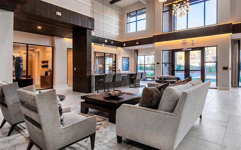 Welcoming Resident Lobby Featuring Lounge Area and Workspaces