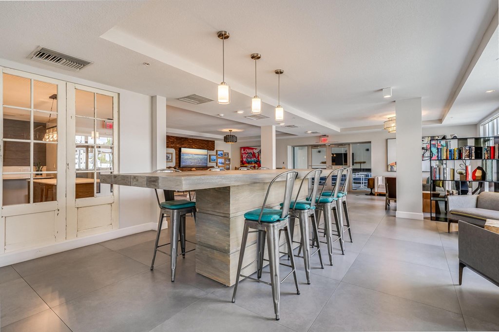 Shared Resident Lounge with High-Top Seating and Lounge Areas