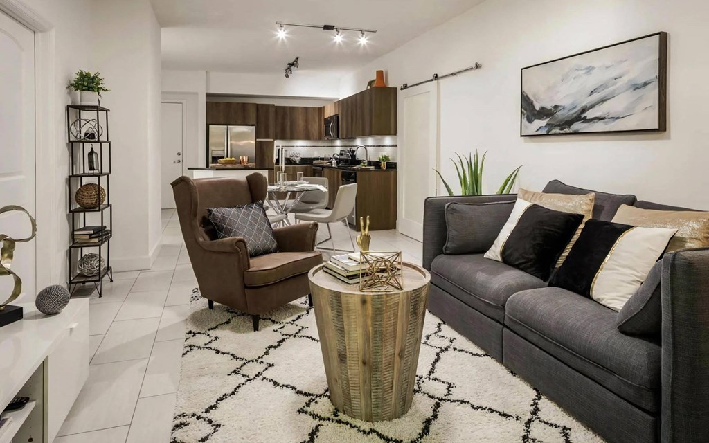 Large Living Spaces Connected with Kitchen and Dining Areas
