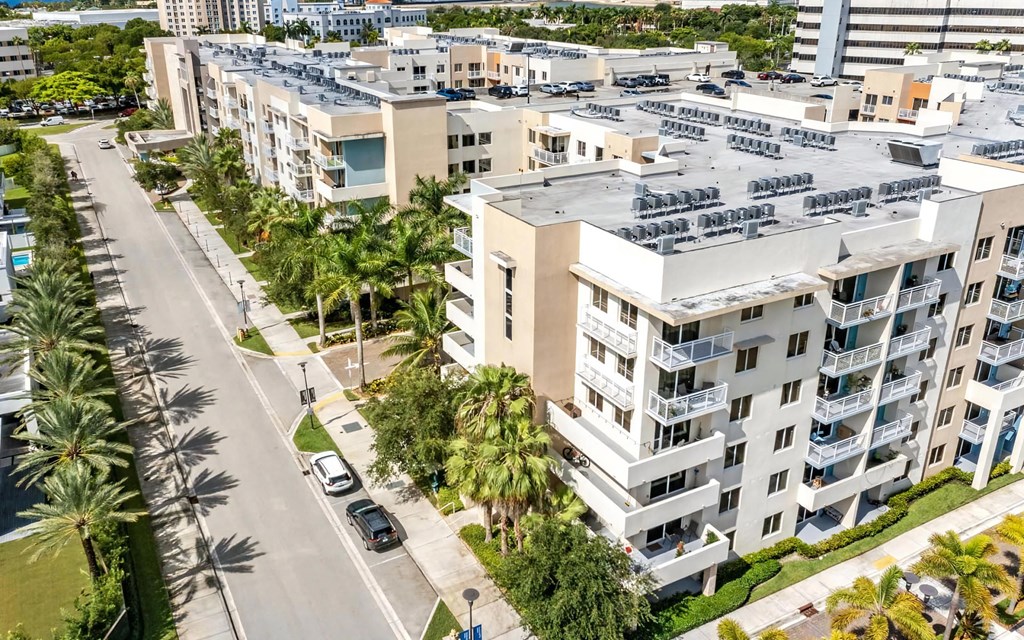 Exterior View of Building with Rooftop Parking