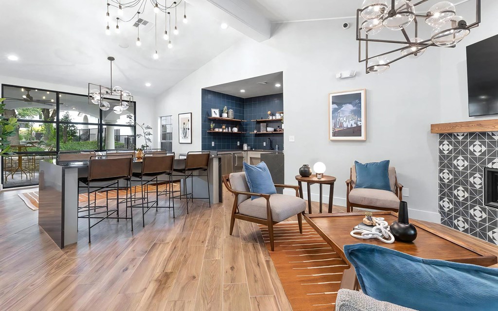 Mesa Verde Lounge Clubhouse with Work Lounge Dining Table and Kitchenette