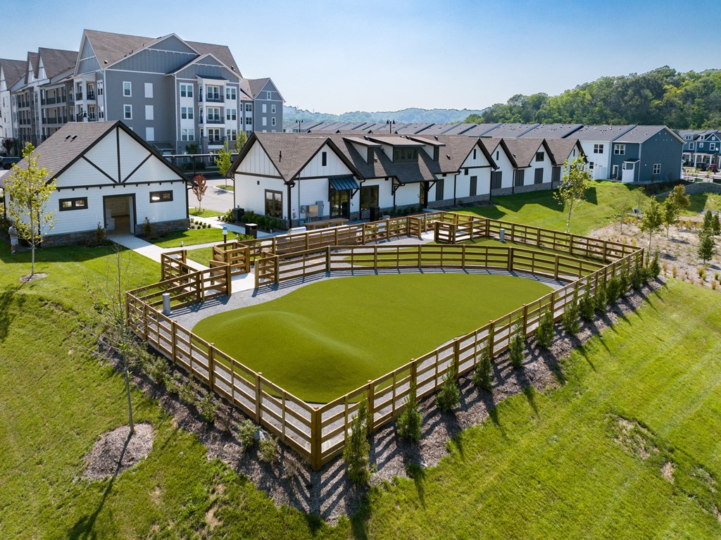 Enclosed Pet Play Park at Harpeth Heights with Grass-Like Turf and Walking Trail