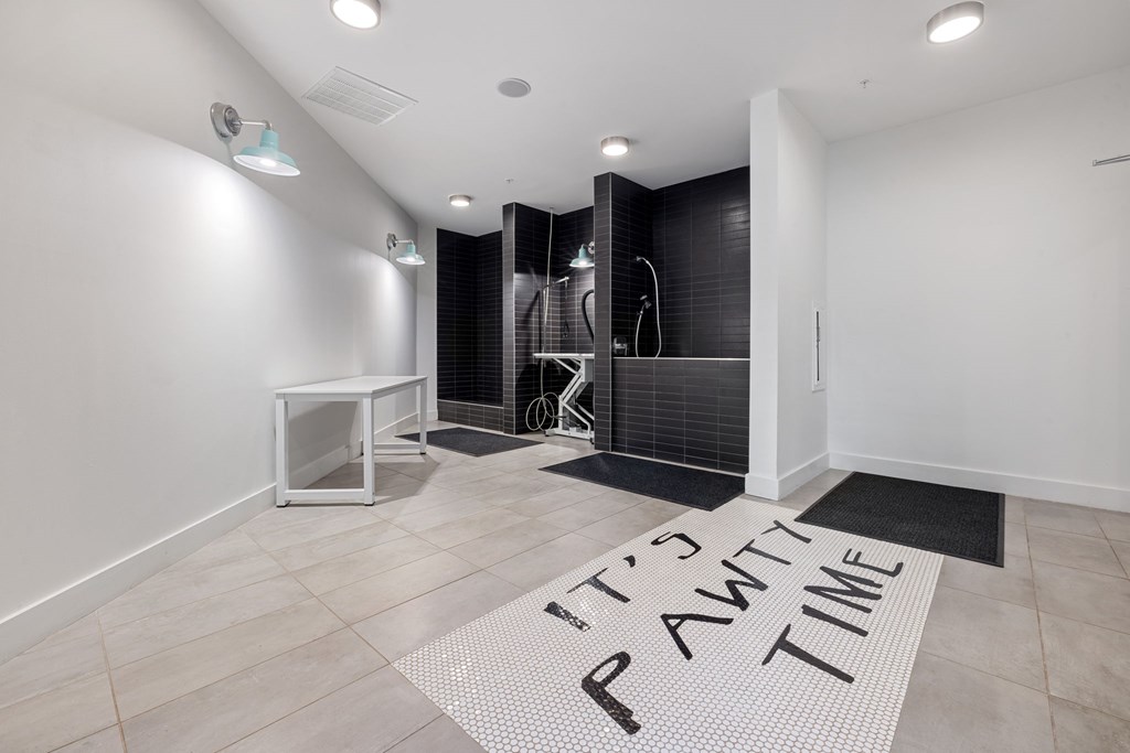 Pet Spa with a black and white rug that says