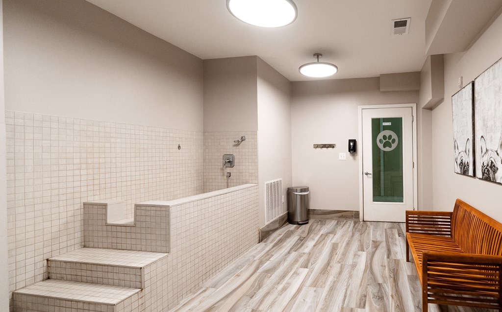 On-Site Pet Spa with Elevated Washing Station and Grooming Amenities