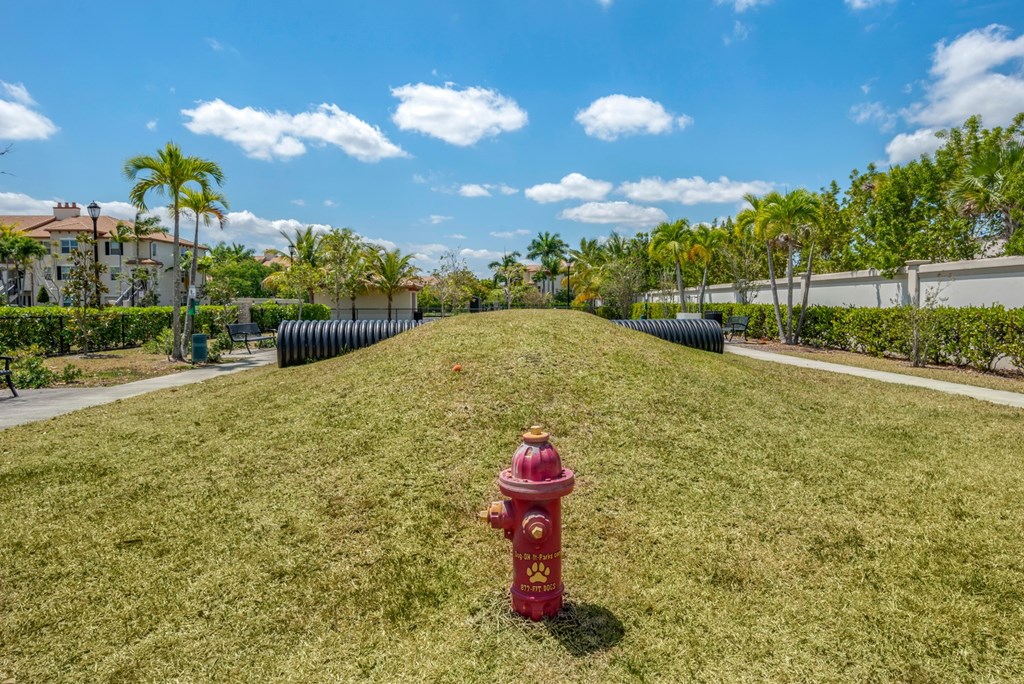 A red fire hydrant is in the middle of a grassy area.