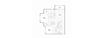A floor plan of a house with two bedrooms, a living room, a kitchen, a bathroom, and a balcony.