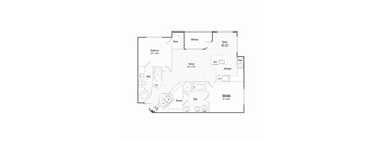 A floor plan of a house with two bedrooms, a living room, a dining room, a kitchen, a bathroom, and closets.
