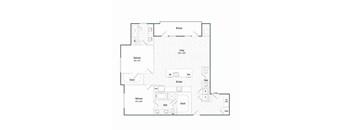 A floor plan of a house with two bedrooms, a living room, a kitchen, a bathroom, and a balcony.