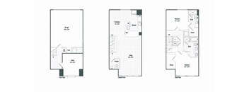 Three floor plans for a house with a garage and a basement.