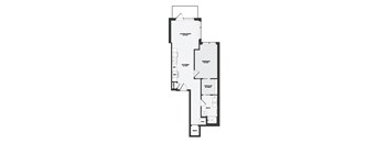 A floor plan of a home with a living room, kitchen, dining room, bedroom, bathroom, hallway, and pantry.