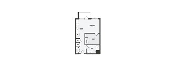 A floor plan of a home with a living room, dining room, kitchen, bedroom, bathroom, and closet.