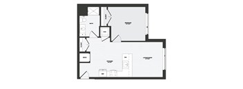 A floor plan of a house with a living room, dining room, kitchen, and bathroom.