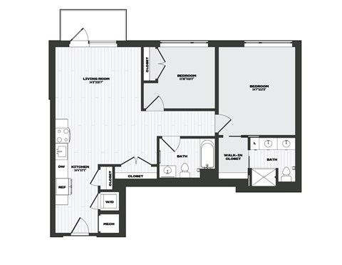 A black and white image of a house floor plan.