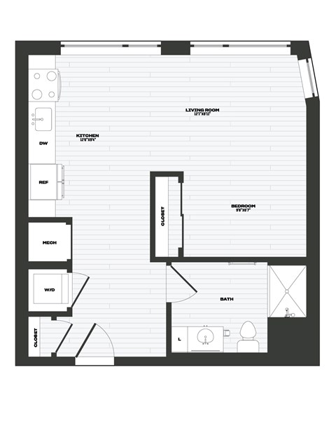 A floor plan of a house with a living room, kitchen, dining room, bedroom, bathroom, study, and two bathrooms.