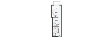 A floor plan of a house with a living room, kitchen, bedroom, bathroom, closet, and a garage.