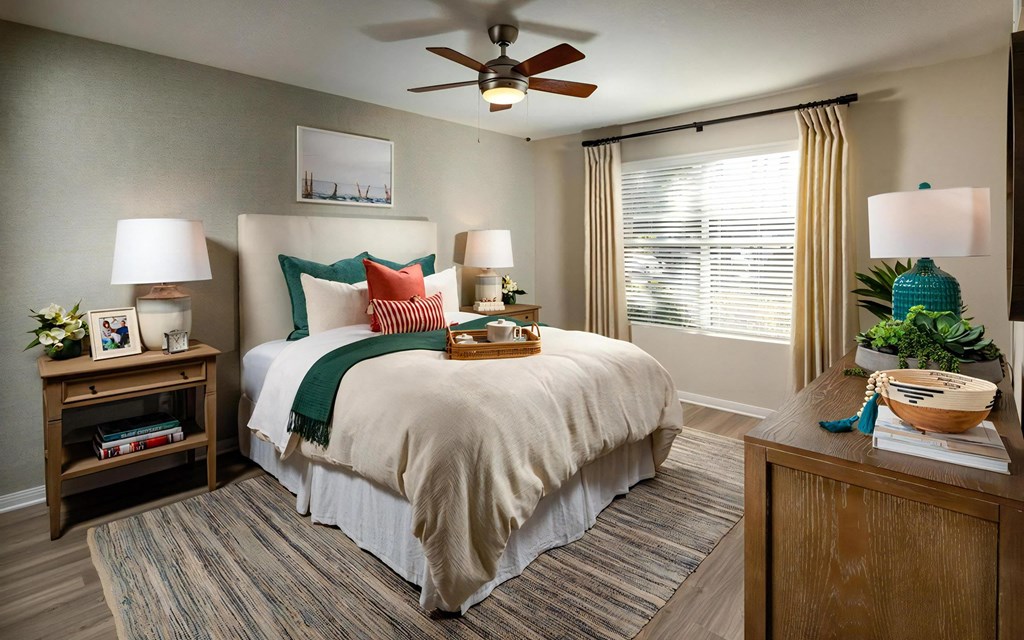 Seacrest Bedroom Large Windows Allow in Plentiful Natural Light Featuring 2 Faux Wood Blinds Seacrest Bedroom Large Windows Allow in Plentiful Natural Light Featuring 2 Faux Wood Blinds