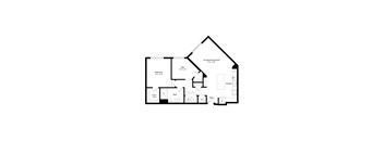 A black and white drawing of a house with a living and dining room.