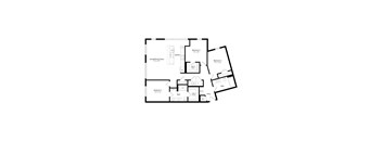 A black and white floor plan of a house with three bedrooms and a living room.