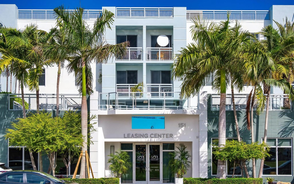 Leasing Center Entrance at South of Atlantic with Modern Glass Doors