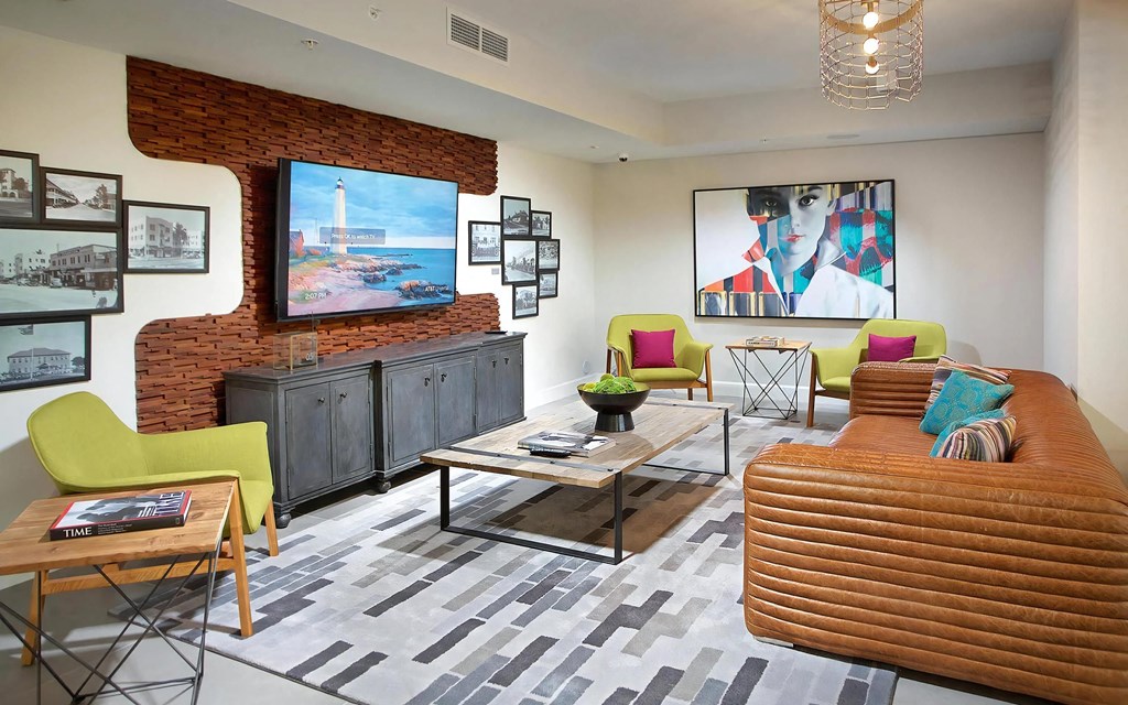 South of Atlantic Clubroom with Modern Furnishings and Flat-Screen TV