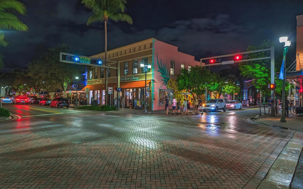 Lively Intersection Featuring Local Boutiques and Dining Spots