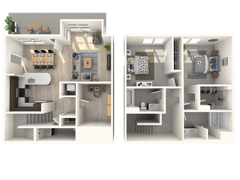 T1.2  Townhome  2 Beds 2.5 Baths Floor Plan
