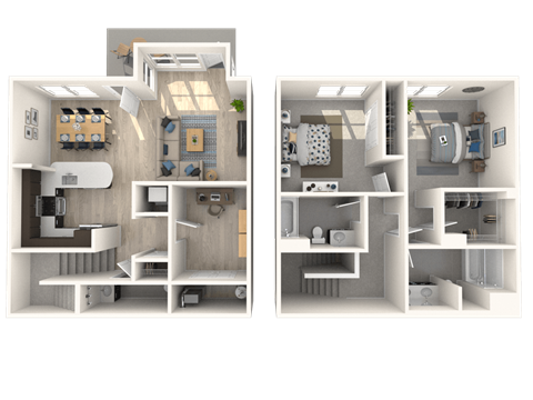 T1  Townhome  2 Beds 2.5 Baths Floor Plan