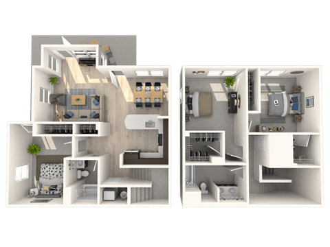 T2.1 Townhome  3 Beds 2 Baths Floor Plan