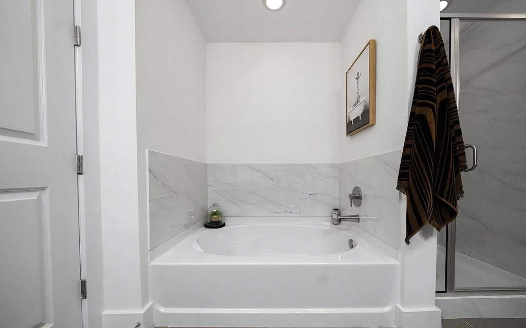 Spa-Inspired Bathroom with Deep Soaking Tub and Modern Fixtures