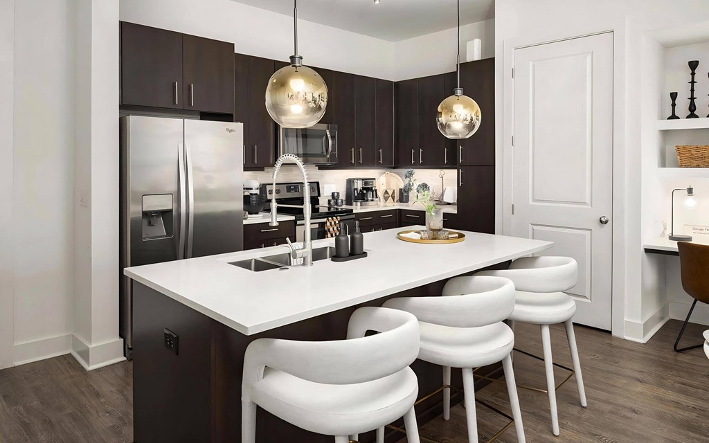 Spacious Kitchen with Quartz Island and Pendant Lighting