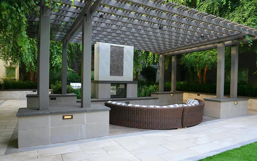 Outdoor Fireplace with Couches and Grills Outdoor Fireplace with Couches and Grills
