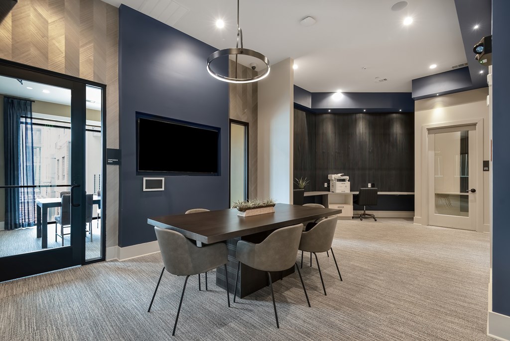 Spacious Resident Workspace with Modern Lighting, Desk Areas & Printer Station