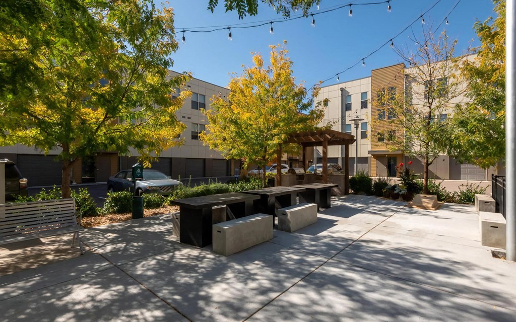 Courtyard with Seating and Grilling Stations