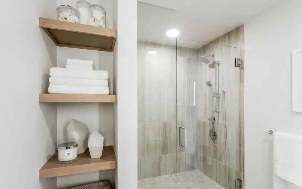 Walk In Showers and Built In Shelves