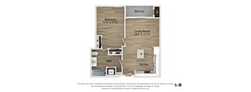 one bedroom one bath 840 SF