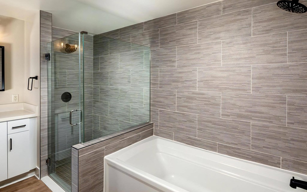 Venice on Rose Apartments Bathroom Upgraded Bathrooms with Walk in Showers & Designer Finishes
