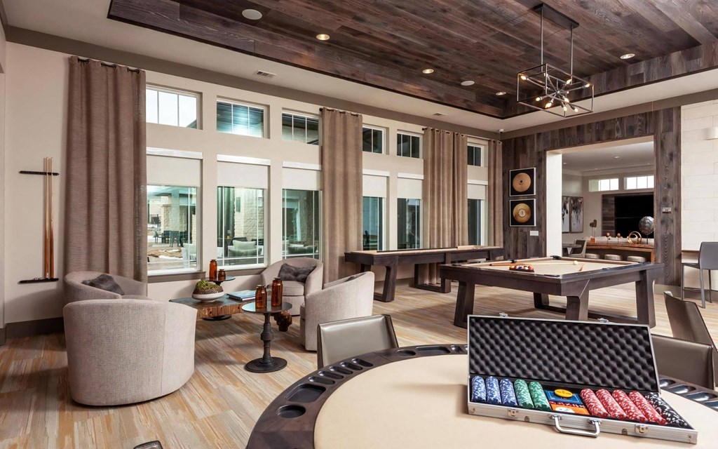 Game Room with Pool Table and Poker Table Game Room with Pool Table and Poker Table