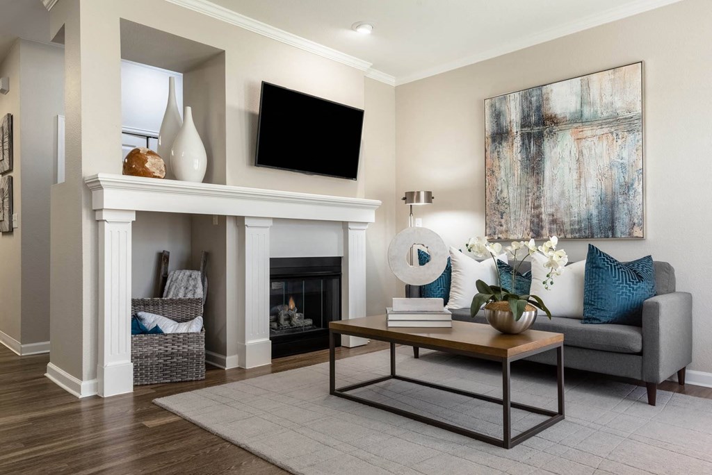 Living Room With TV and Fireplace at The Windsor, Lakewood, 80227