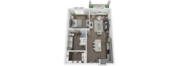A 12'9" x 12'6" floor plan of a small apartment.