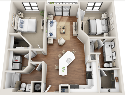 2 bedroom 2 bathroom Floor plan B at 401 Oberlin, Raleigh