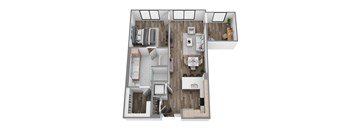 Floor plan A11, a 1-bed, 1-bath 773–865 SF apartment with open living, dining, kitchen, and study area