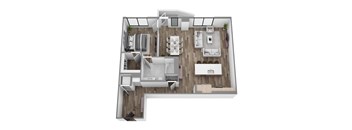 Floor plan A13, a 1-bed, 1-bath 1,016 SF apartment with open living, dining, and kitchen area