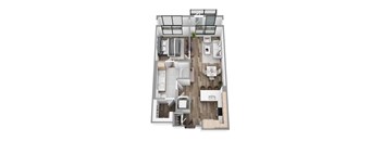 Floor plan A4, a 1-bed, 1-bath 722–794 SF apartment with open living, dining, and kitchen area