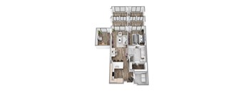 Floor plan A9, a 1-bed, 1-bath 833 SF apartment with open living, dining, kitchen, and study area