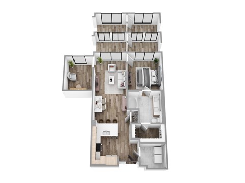 Floor plan A9, a 1-bed, 1-bath 833 SF apartment with open living, dining, kitchen, and study area