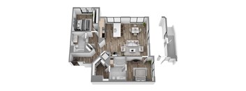 Floor plan B10, a 2-bed, 2-bath 1,209 SF apartment with open living, dining, and kitchen area