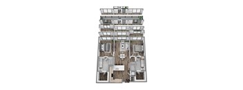 Floor plan B6, a 2-bed, 2-bath 1,084–1,212 SF apartment with open living, dining, and kitchen area